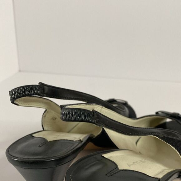 Vintage Amalfi peep toe sling back heels black textured fabric - Picture 12 of 12